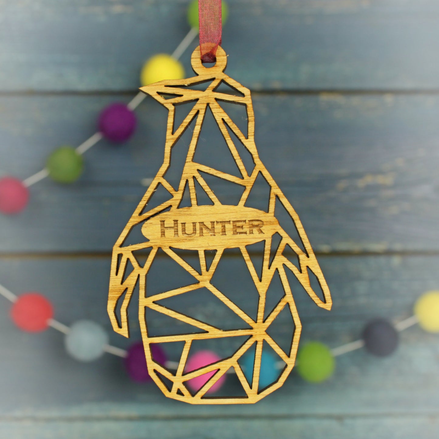 Geometric Penguin Modern Personalised Christmas Decoration