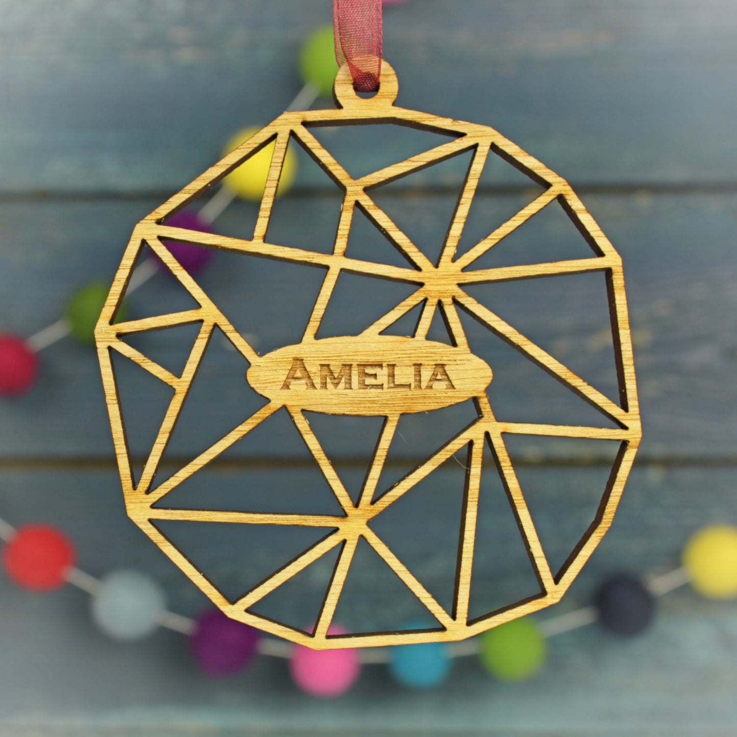 Geometric Round Modern Personalised Christmas Decoration