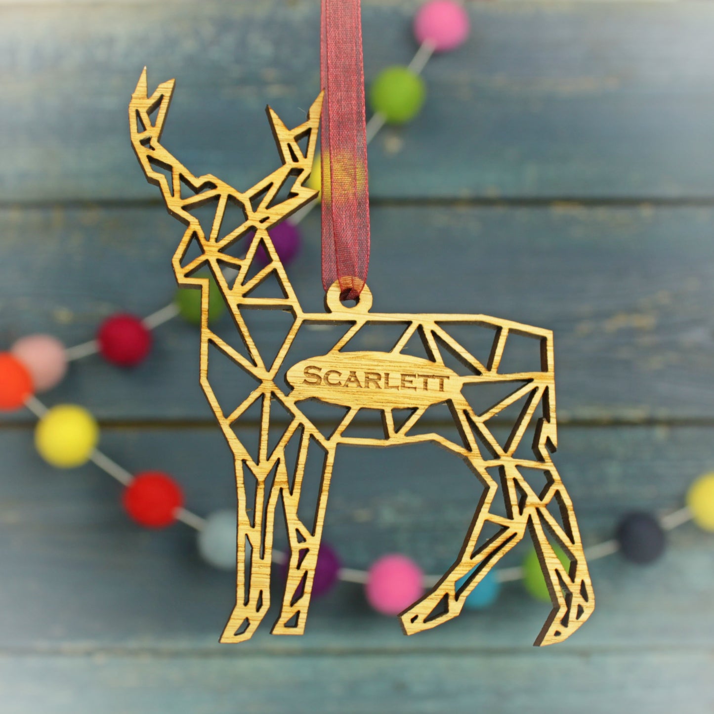 Geometric Reindeer Modern Personalised Christmas Decoration