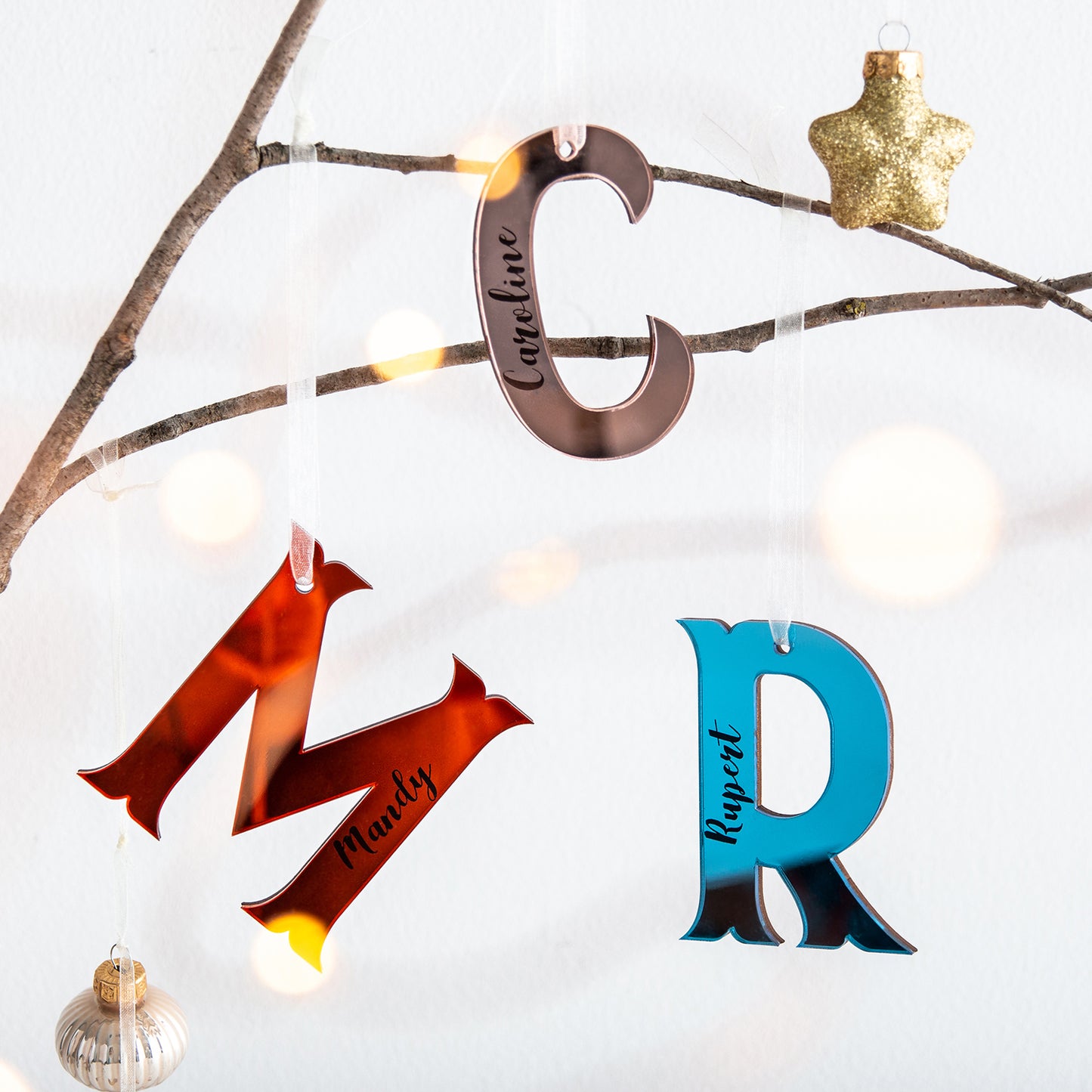 Chunky Coloured Mirrored Personalised Initials - Hanging Alphabet Decoration