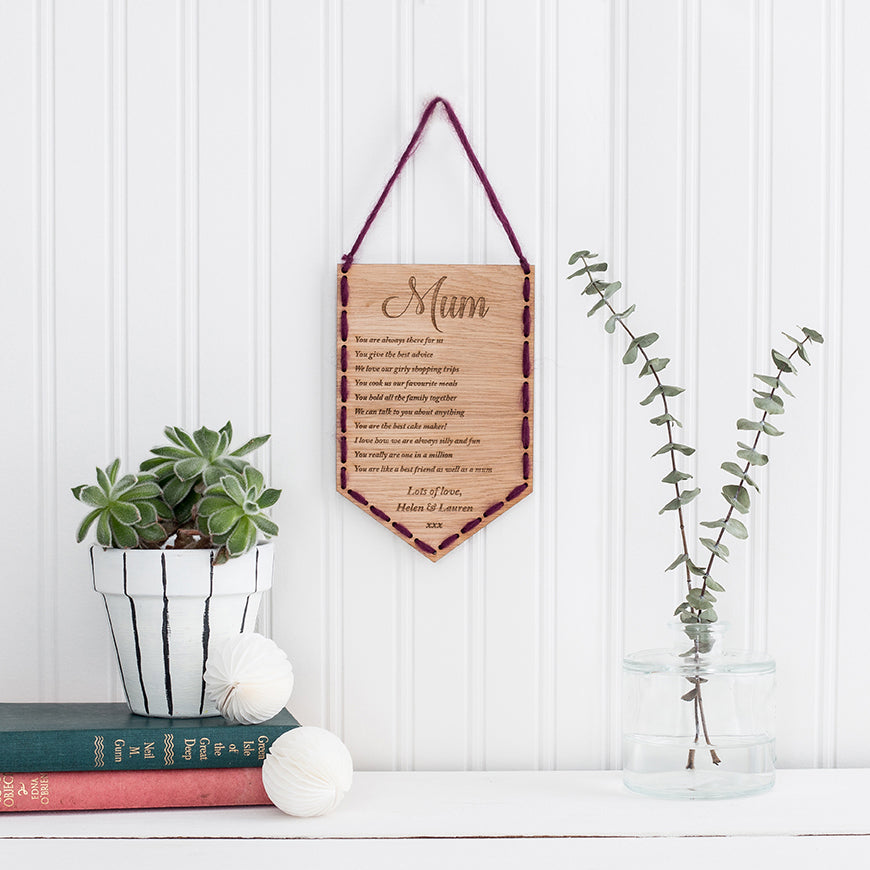 10 reasons why I love you, personalised wooden stitched banner