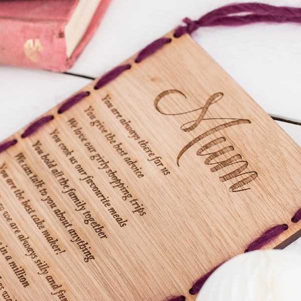 10 reasons why I love you, personalised wooden stitched banner