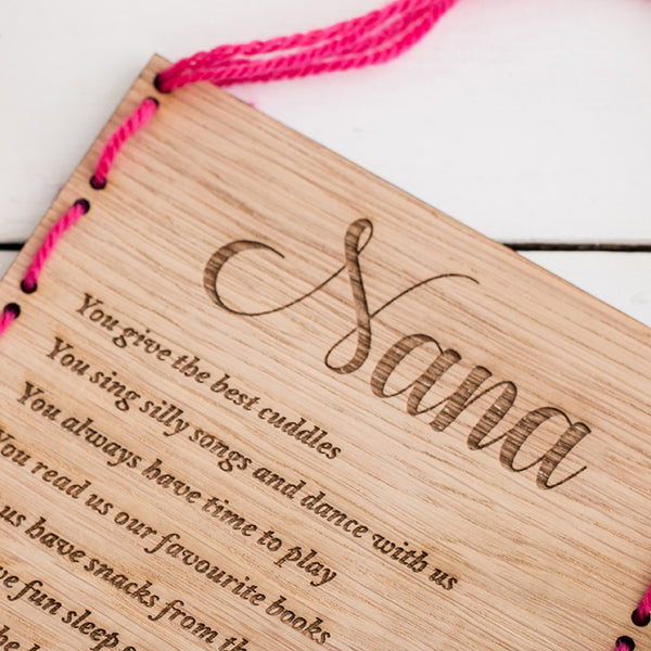 10 reasons why I love you, personalised wooden stitched banner