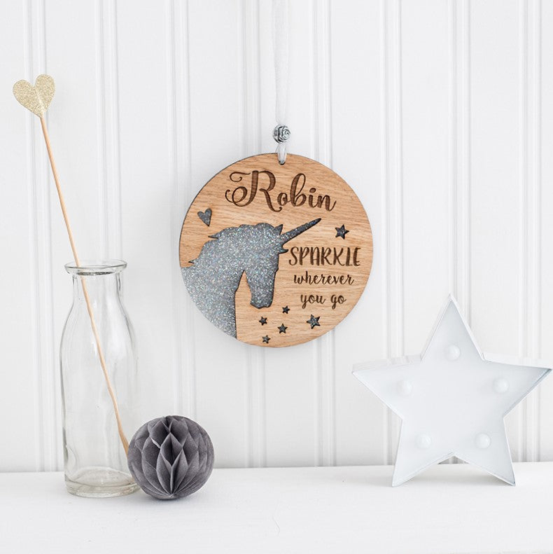 Unicorn Hanging Wall Plaque - Personalised by engraving your own text