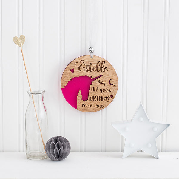 Unicorn Hanging Wall Plaque - Personalised by engraving your own text