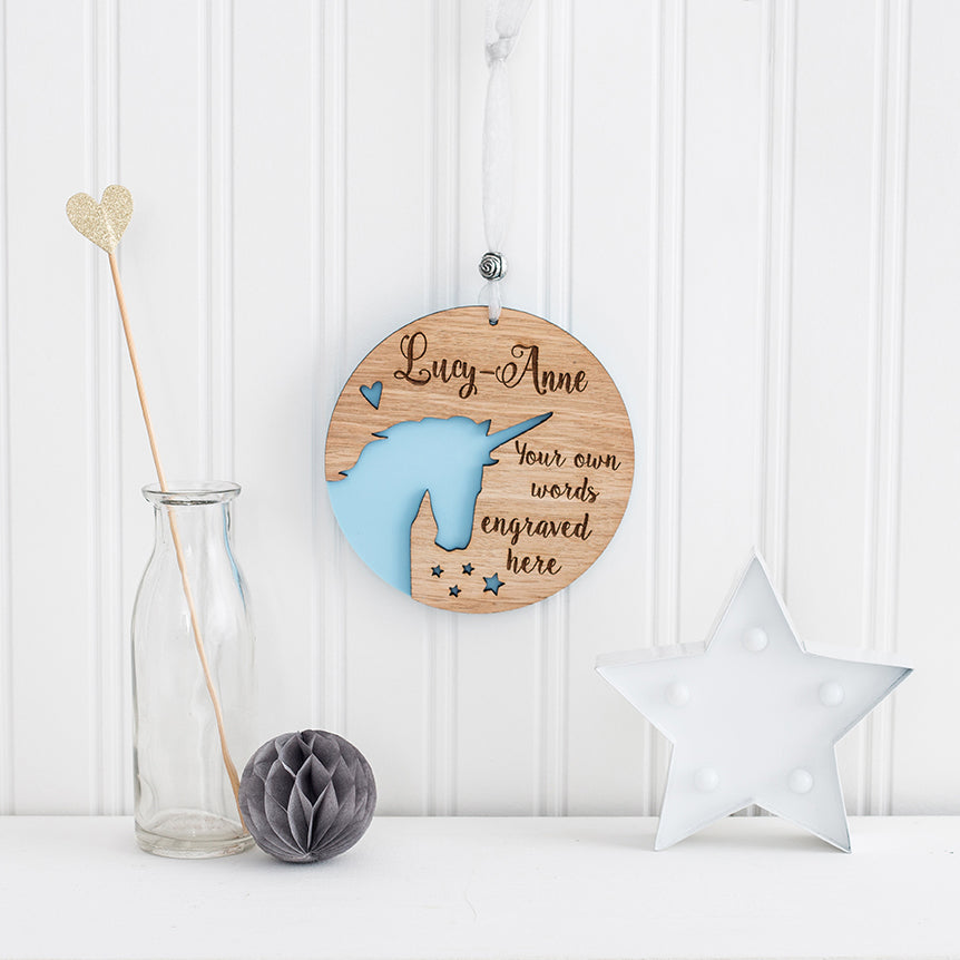 Unicorn Hanging Wall Plaque - Personalised by engraving your own text