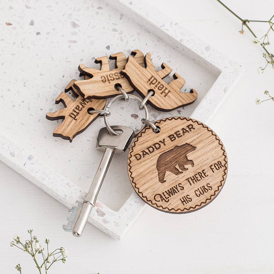 Personalised Daddy Bear & Cub Keyring - The Bespoke Workshop