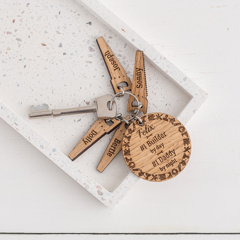 Personalised Tradesman Wooden Keyring & Charm Set