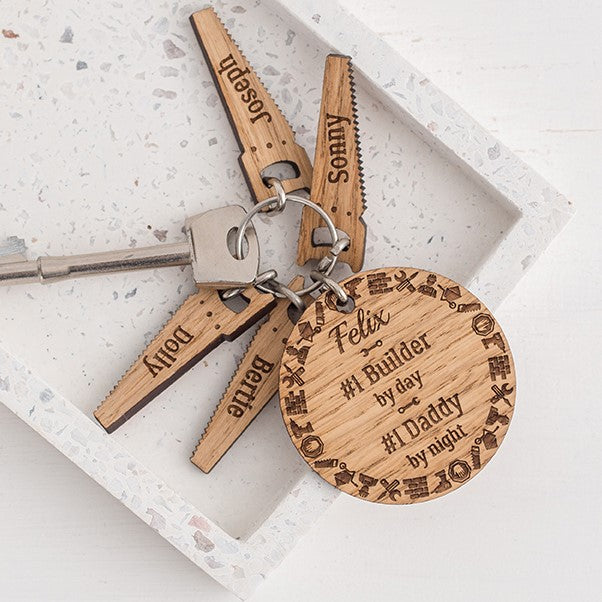 Personalised Tradesman Wooden Keyring & Charm Set