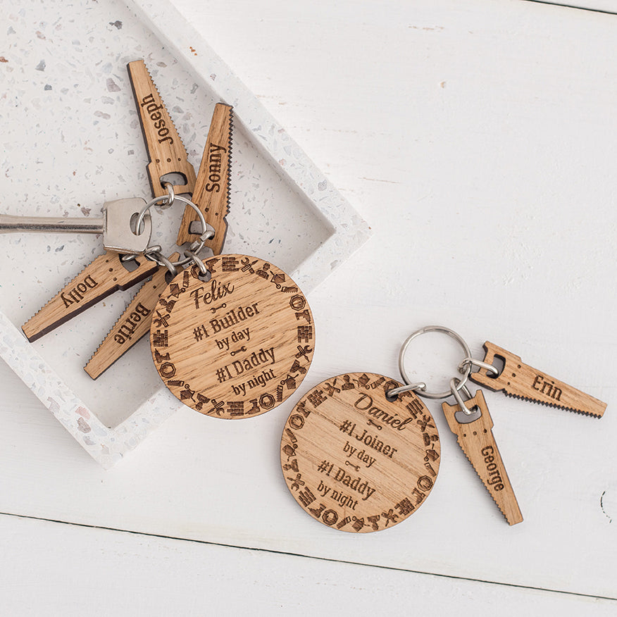 Personalised Tradesman Wooden Keyring & Charm Set