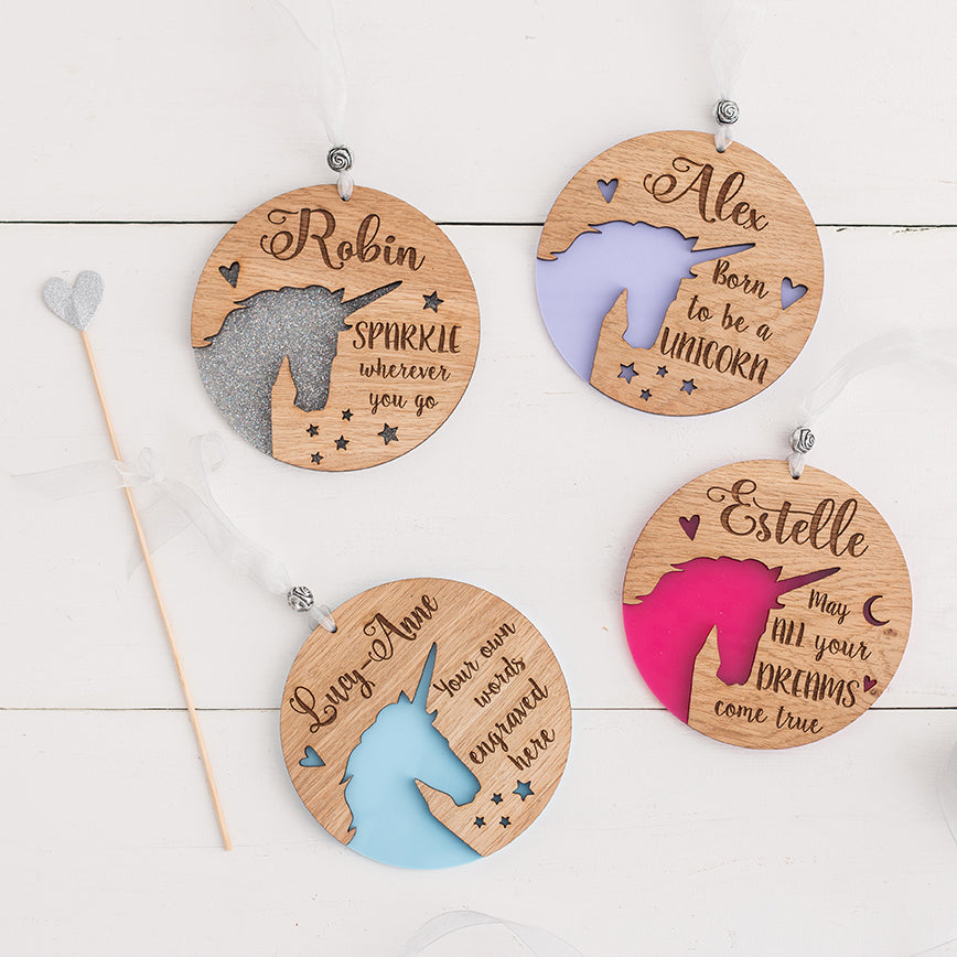 Unicorn Hanging Wall Plaque - Personalised by engraving your own text