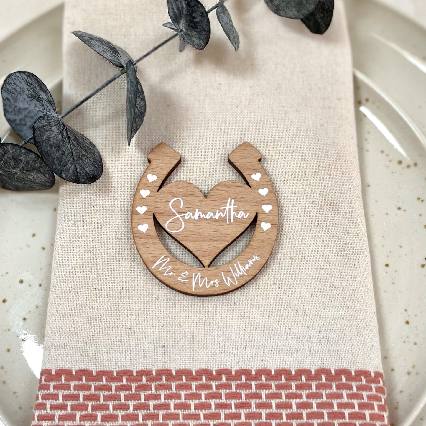 Wooden Horseshoe Wedding Place Settings