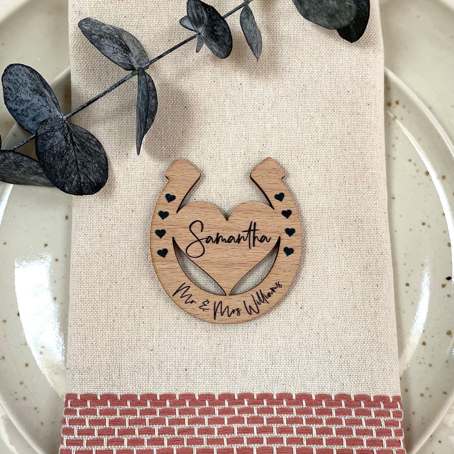 Wooden Horseshoe Wedding Place Settings