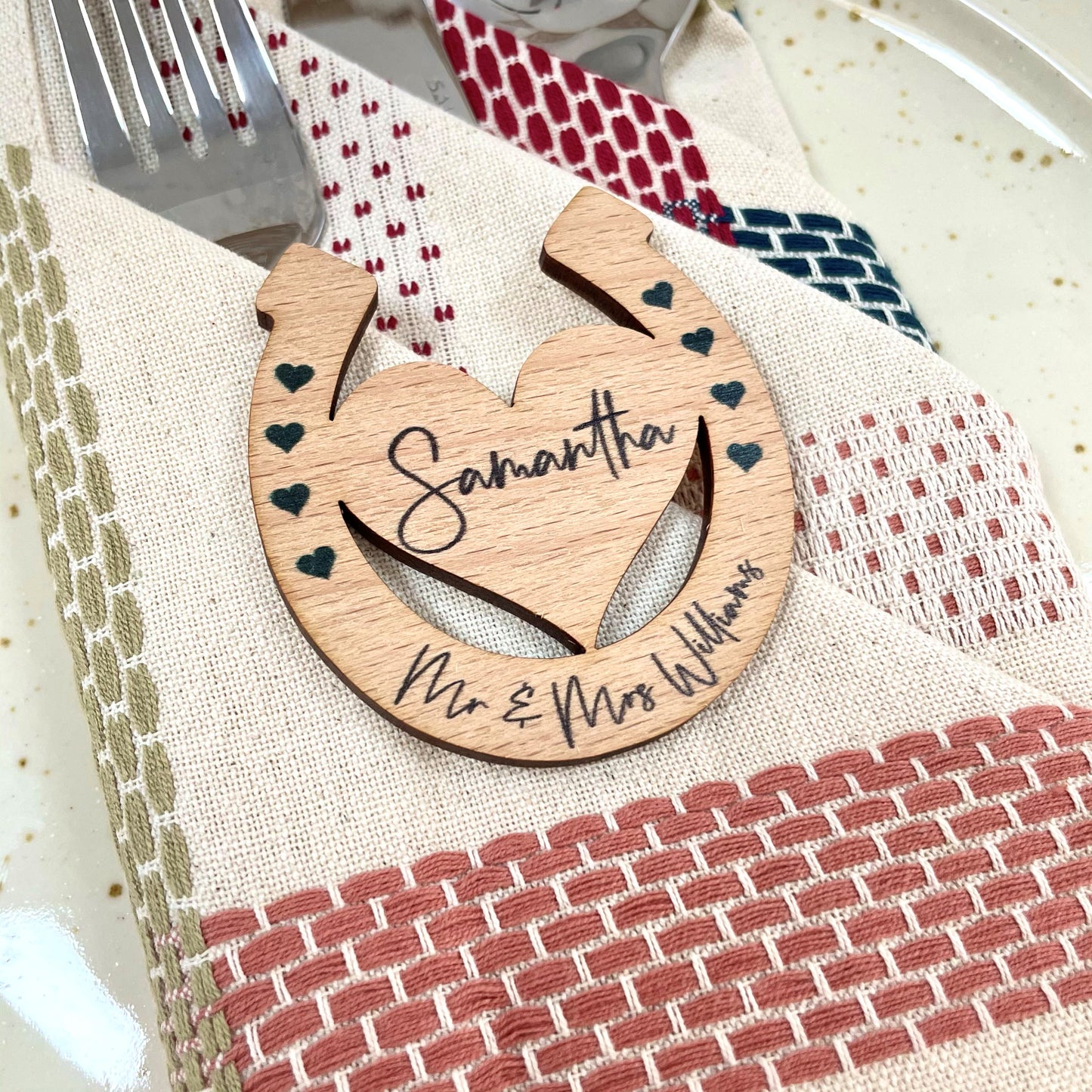 Wooden Horseshoe Wedding Place Settings