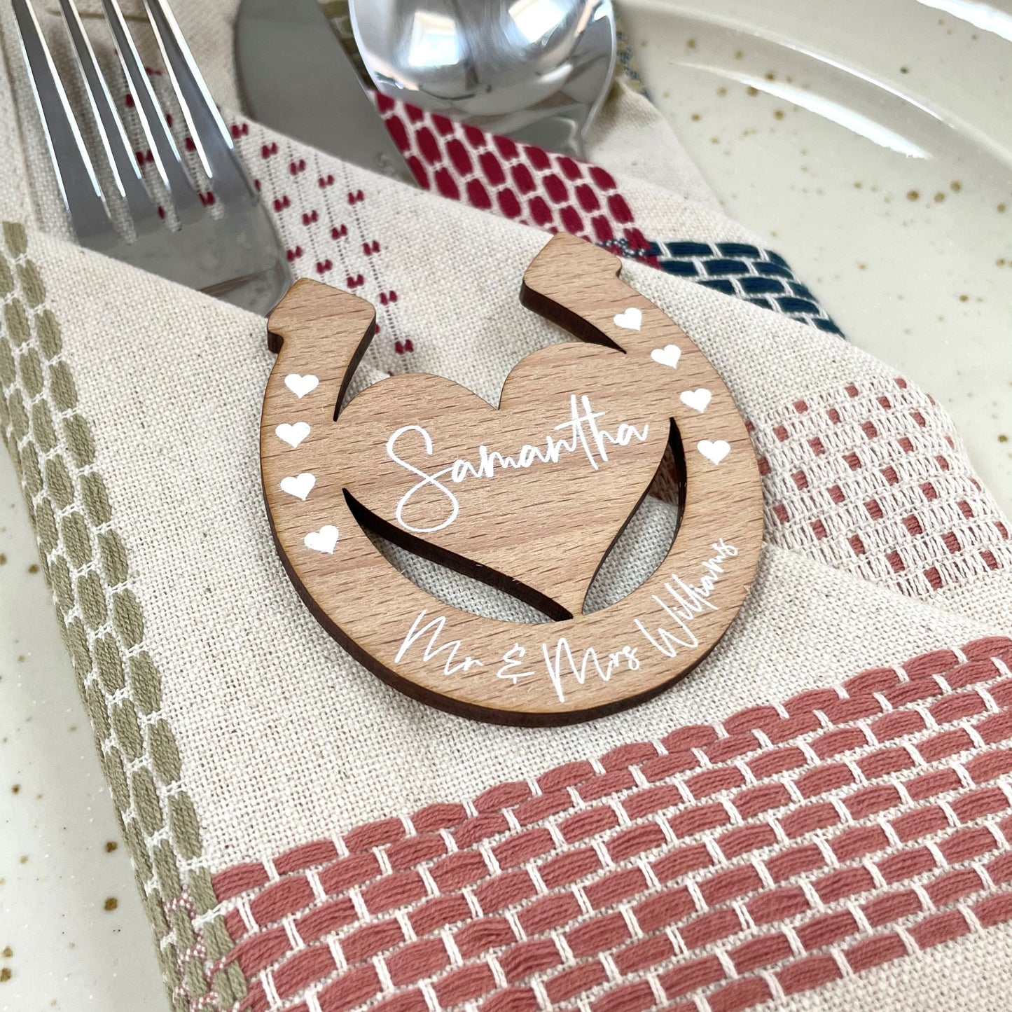 Wooden Horseshoe Wedding Place Settings