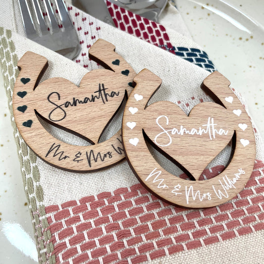 Wooden Horseshoe Wedding Place Settings