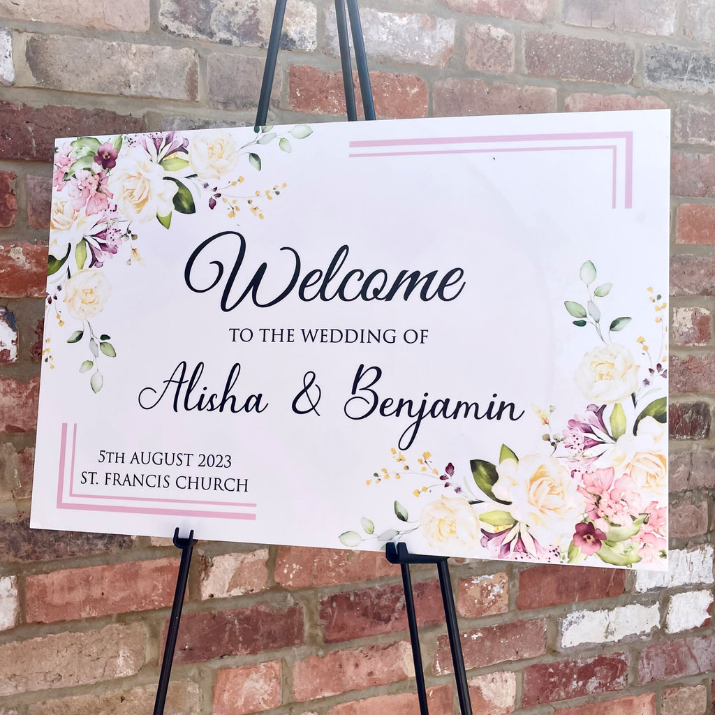 Floral Wedding Welcome Sign, Personalised Acrylic A2 Welcome Sign WBF2