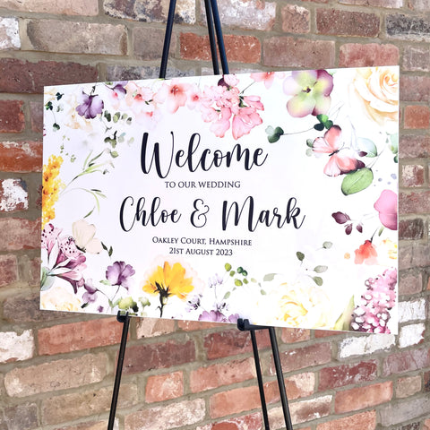 Floral Wedding Welcome Sign, Personalised Acrylic A2 Welcome Sign WBF1