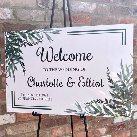 Personalised Eucalyptus Acrylic A2 Wedding Welcome Sign WBE2