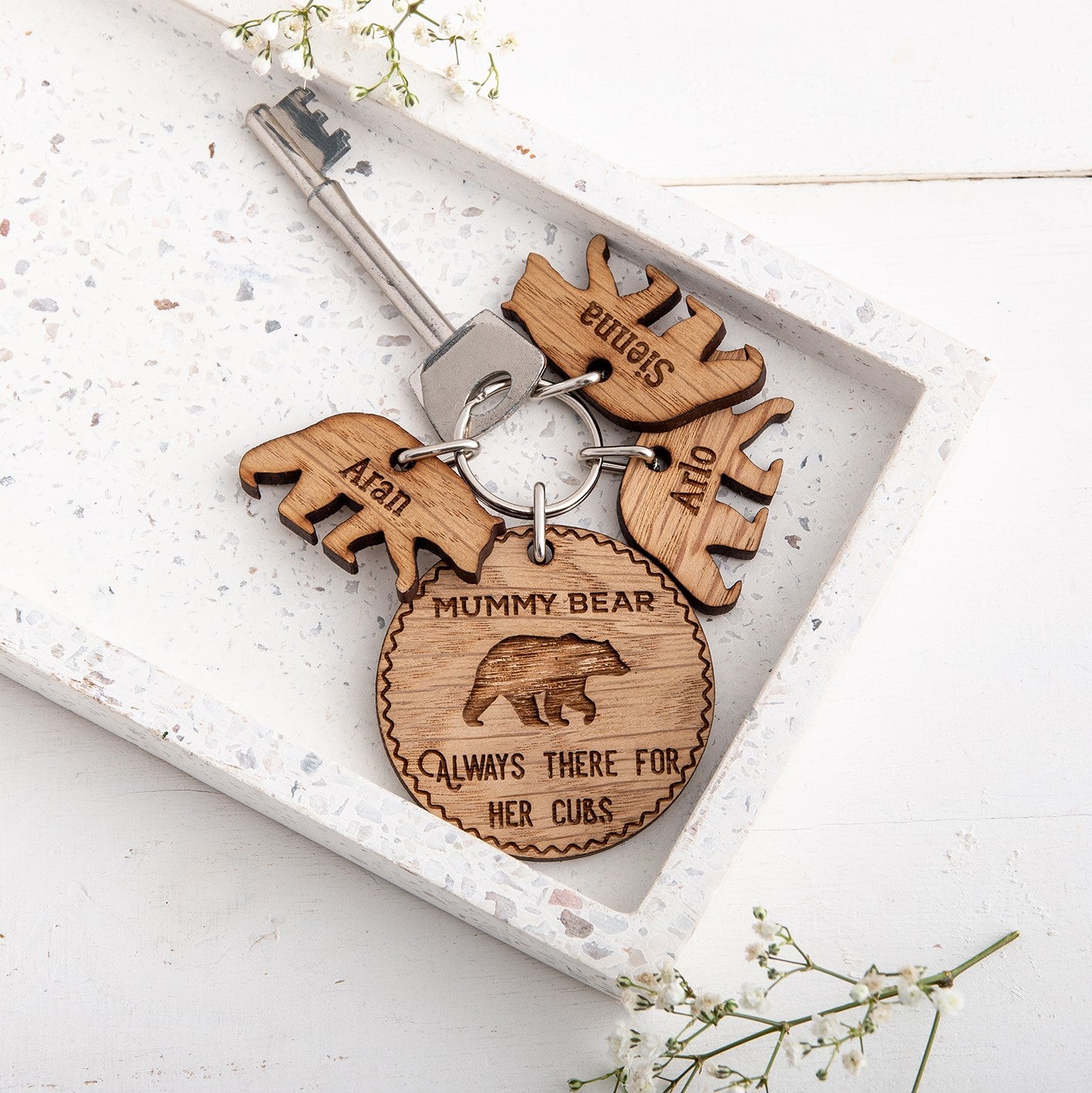 Personalised Mummy Bear & Cub Keyring - The Bespoke Workshop