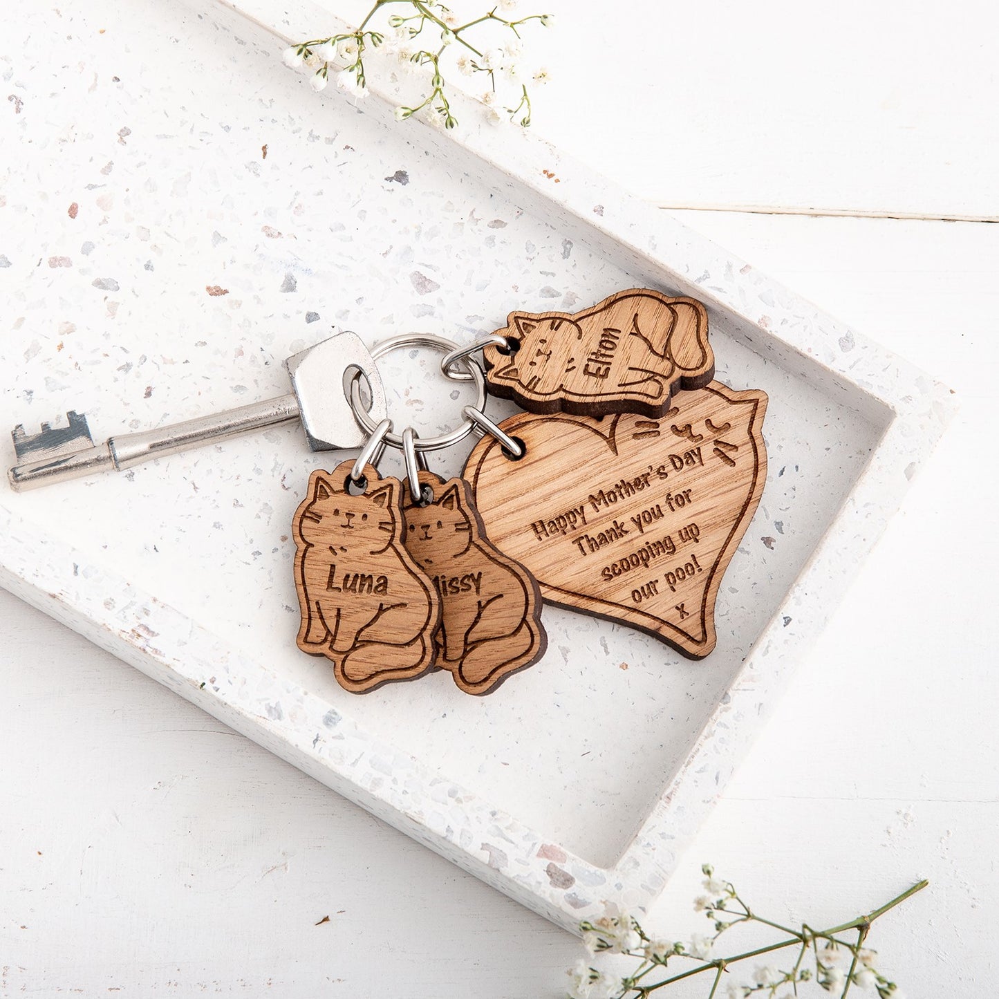 Wooden Personalised Cat Keyrings - The Bespoke Workshop