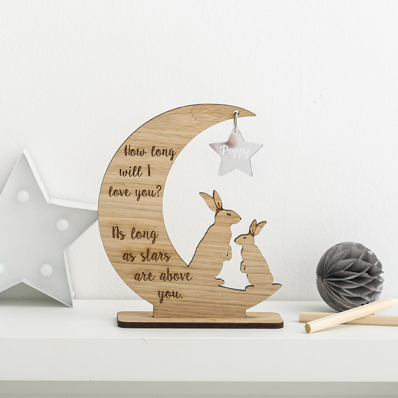 'How long will I love you.....' Personalised Moon & Star decoration