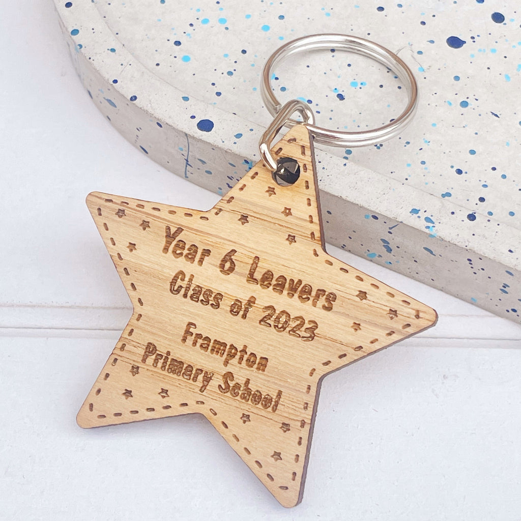 Year 6 leavers, Class of 2024, Personalised Wooden Star Keyrings