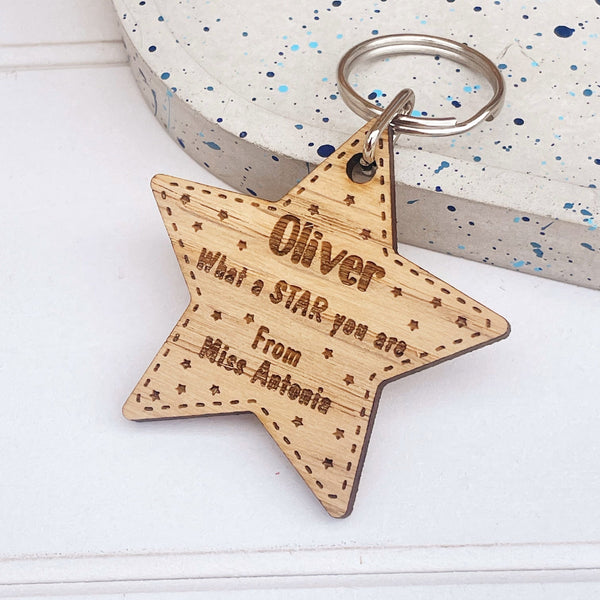 Personalised Wooden Star Keyrings - Engraved with your own words – The ...