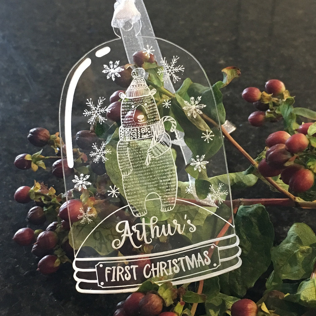 Bell Jar Christmas Decoration - Bear - Clear Acrylic