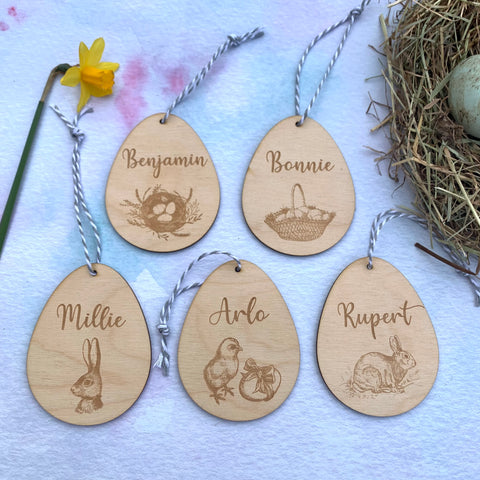 Personalised Traditional Wooden Easter egg hanging decorations