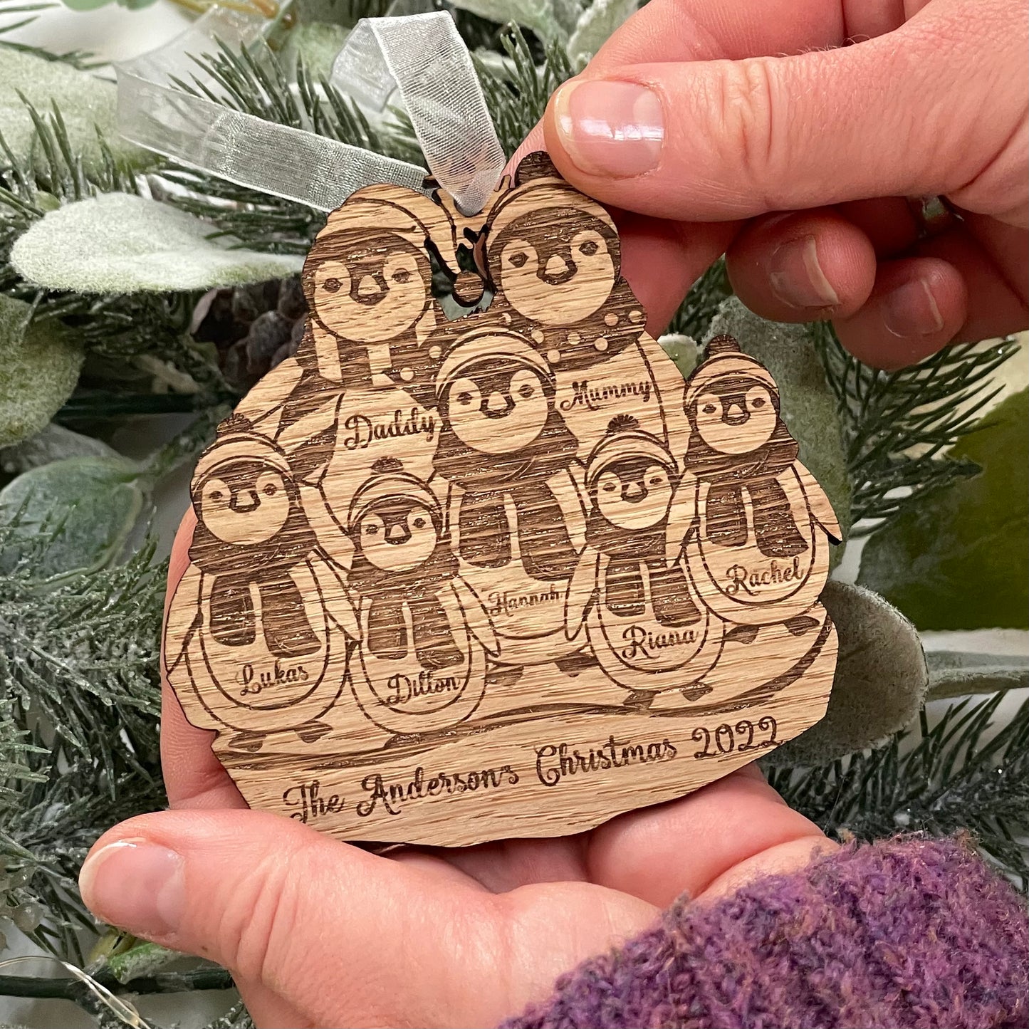 'Family of Penguins' Personalised Christmas Decoration