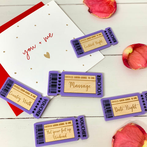 Set of 5 Valentines Day Personalised Gift Voucher Tokens