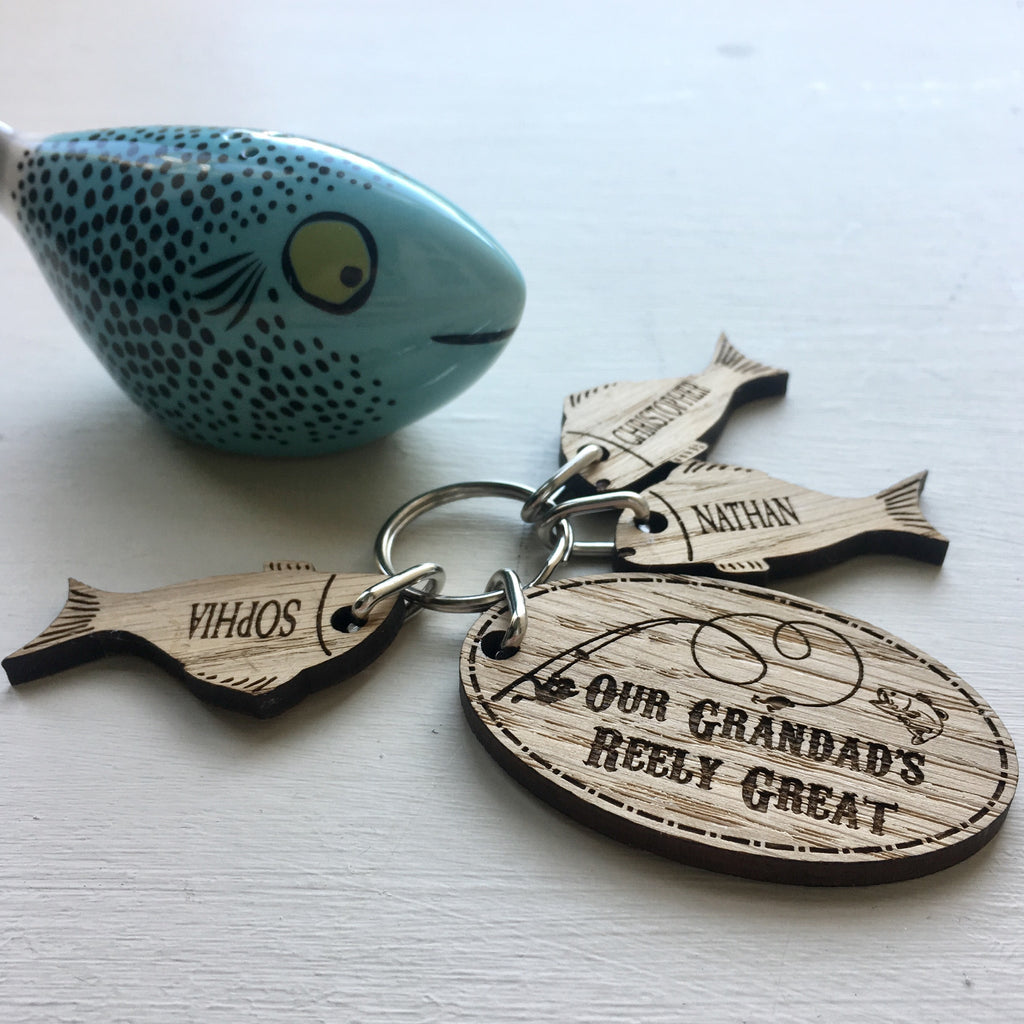 Fish Keyring Reely great fishing keyring with charms – The Bespoke Workshop