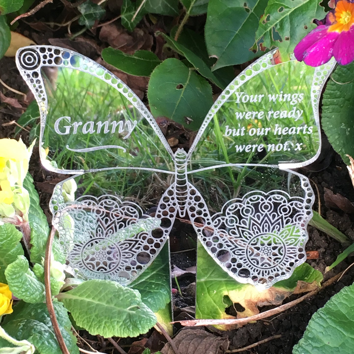 Memorial Butterfly - Silver Mirrored Decoration - Ground