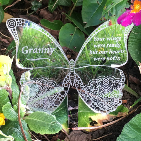 Memorial Butterfly - Silver Mirrored Decoration - Ground