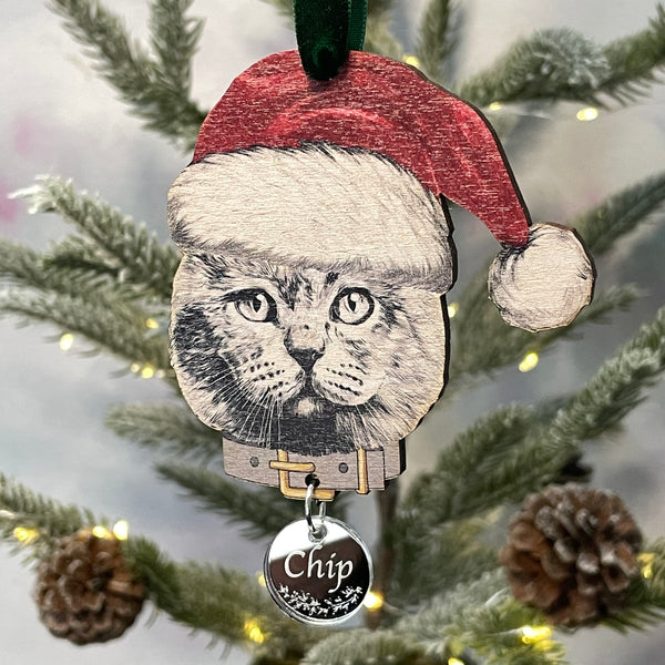 Personalised Christmas Cat Tree Decoration with Name Tag