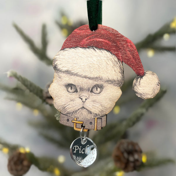 Personalised Christmas Cat Tree Decoration with Name Tag
