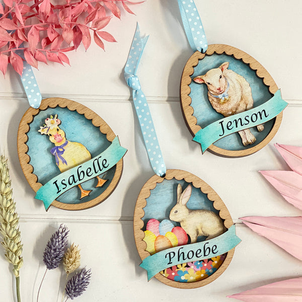 Layered Wooden Hanging Easter Animal Decorations