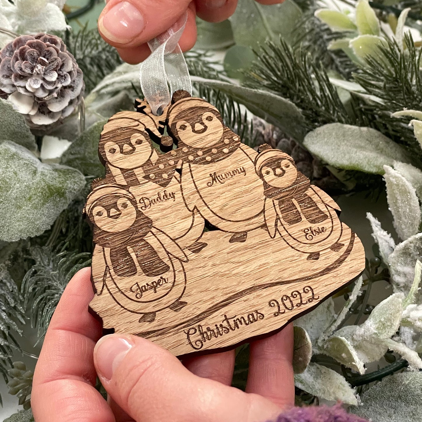 'Family of Penguins' Personalised Christmas Decoration