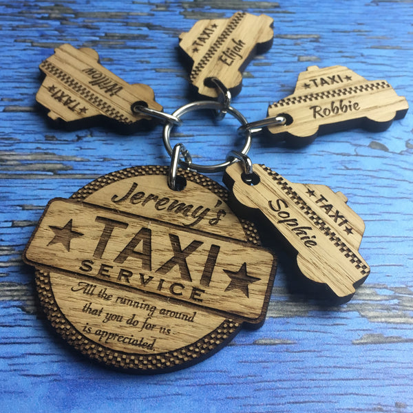 Personalised Thank You Taxi Keyring Charm Set
