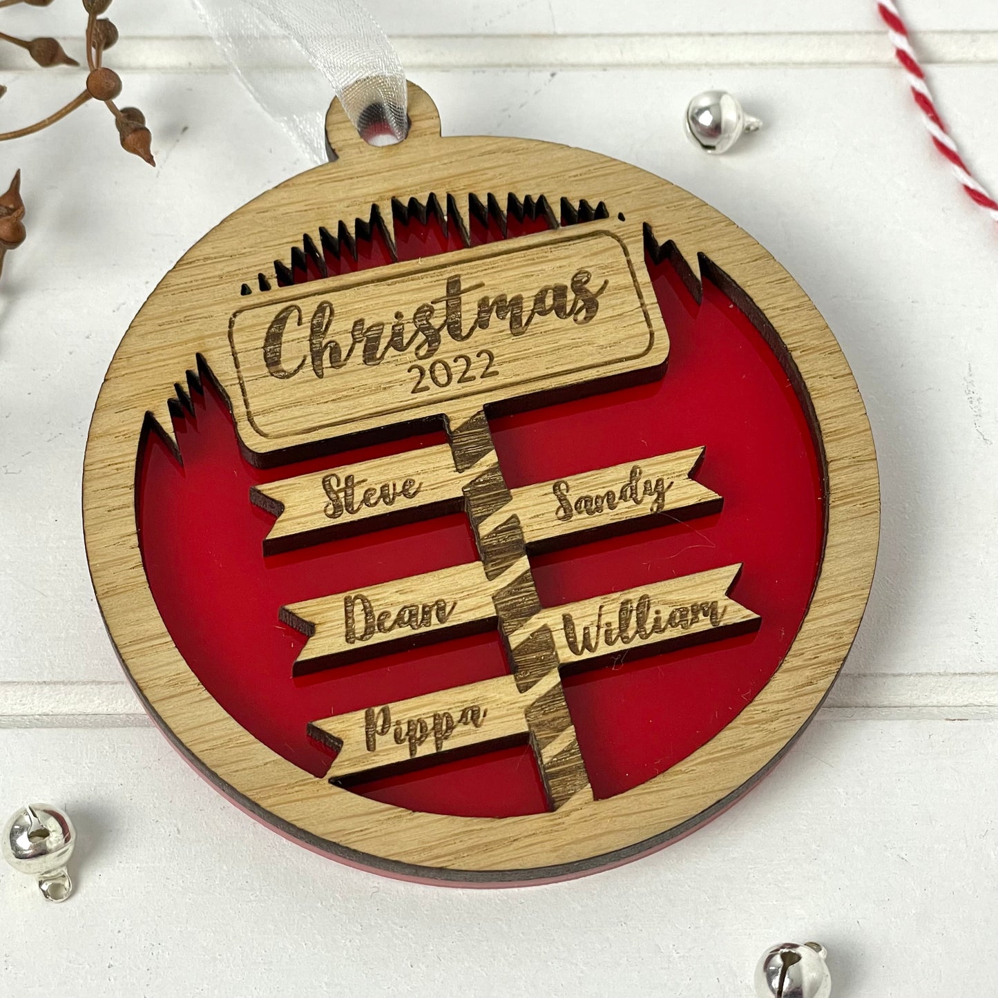 Personalised Christmas North Pole Sign Post Bauble - available in a choice of colours