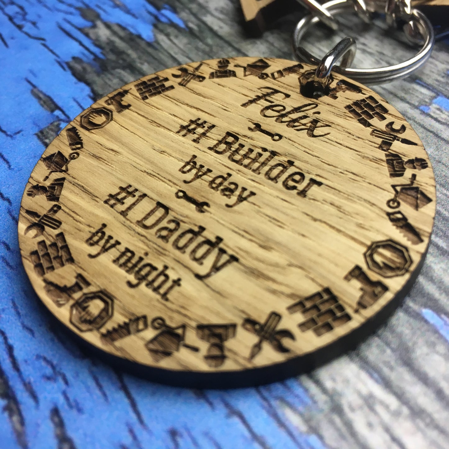 Personalised Tradesman Wooden Keyring & Charm Set