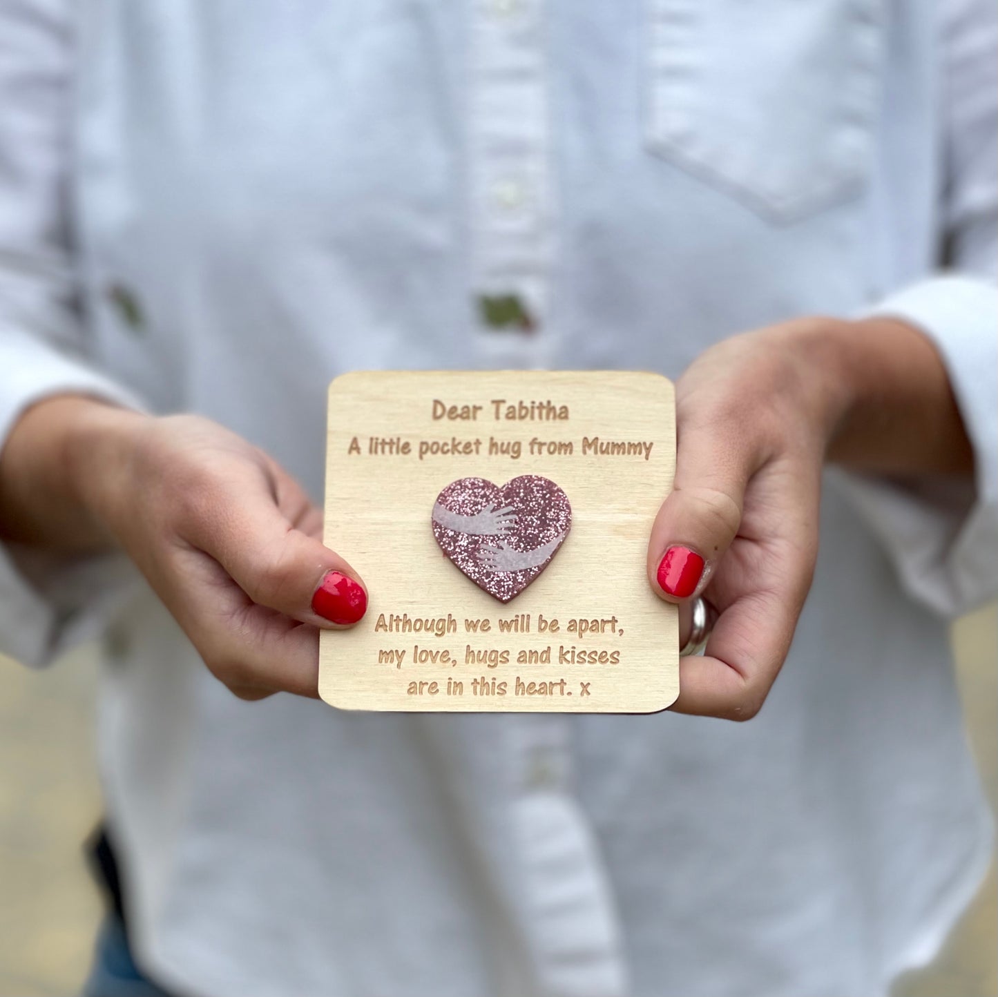 Personalised Back to School Pocket Hug Glitter Heart Token