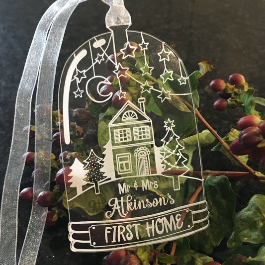 Bell Jar Christmas Decoration - Our Home - Clear Acrylic