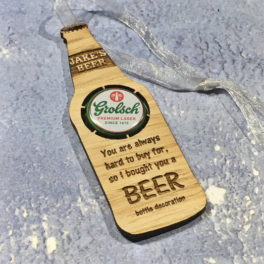 Personalised Beer Bottle Hanging Decoration