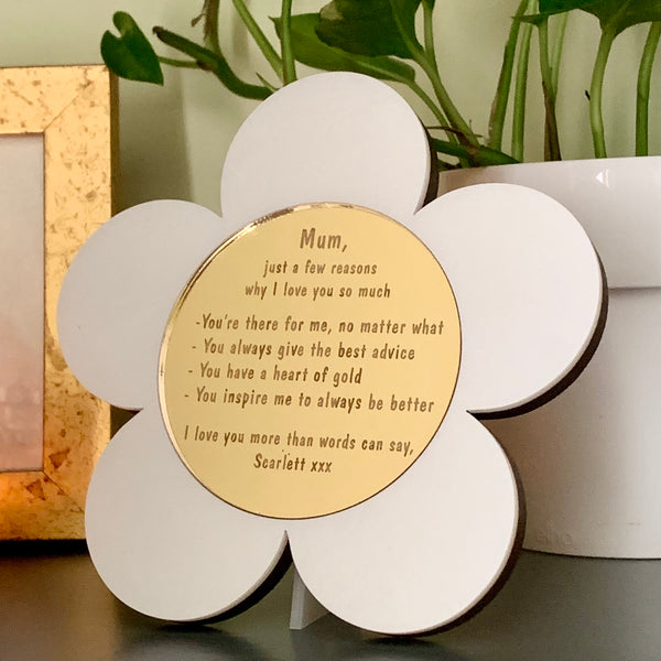 Personalised Reasons Why I Love You White & Gold Daisy Frame