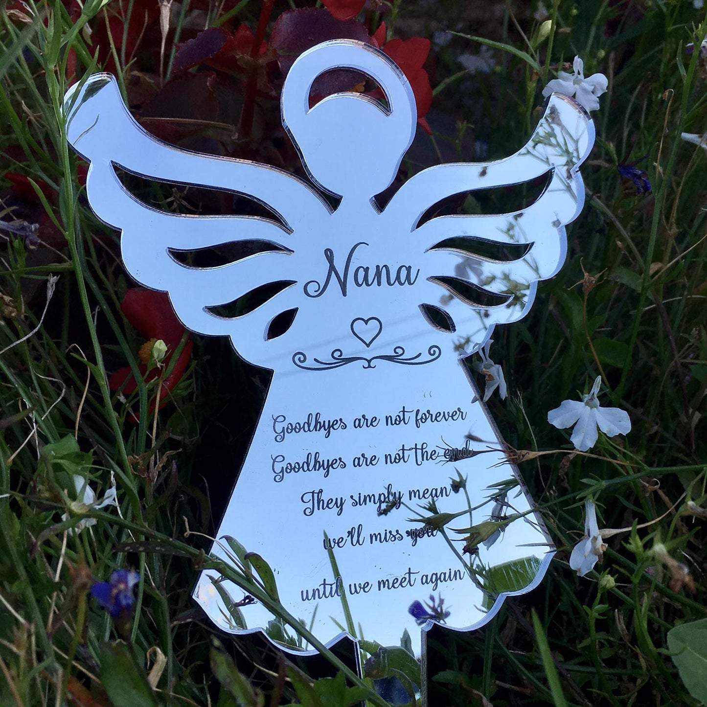 Angel Remembrance Garden Decoration - Silver Mirrored - Ground