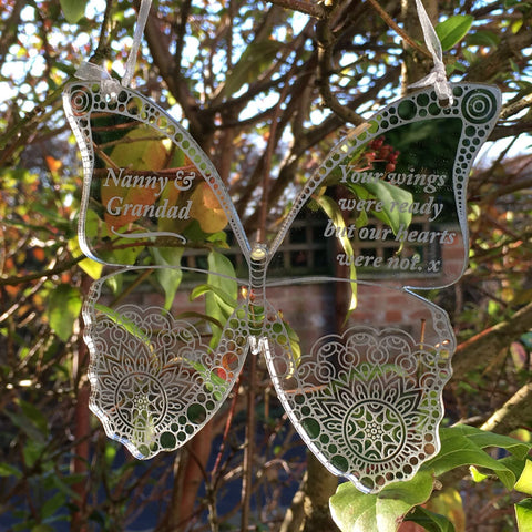 Hanging Memorial Butterfly - Silver Mirrored Decoration